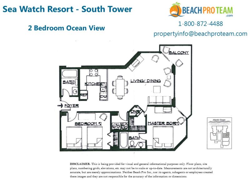 Sea Watch Resort Floor Plan 3 - 2 Bedroom Ocean View
